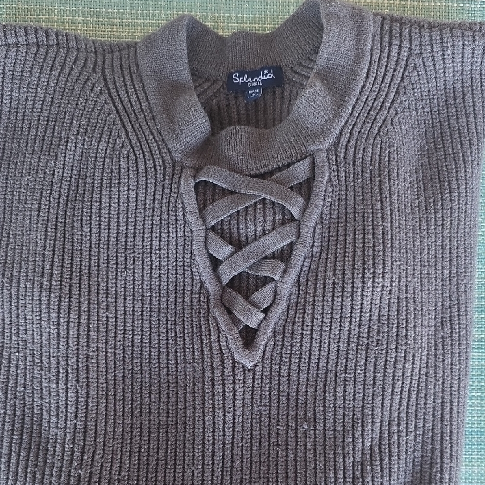 Splendid Gray Lace-Up Sweater